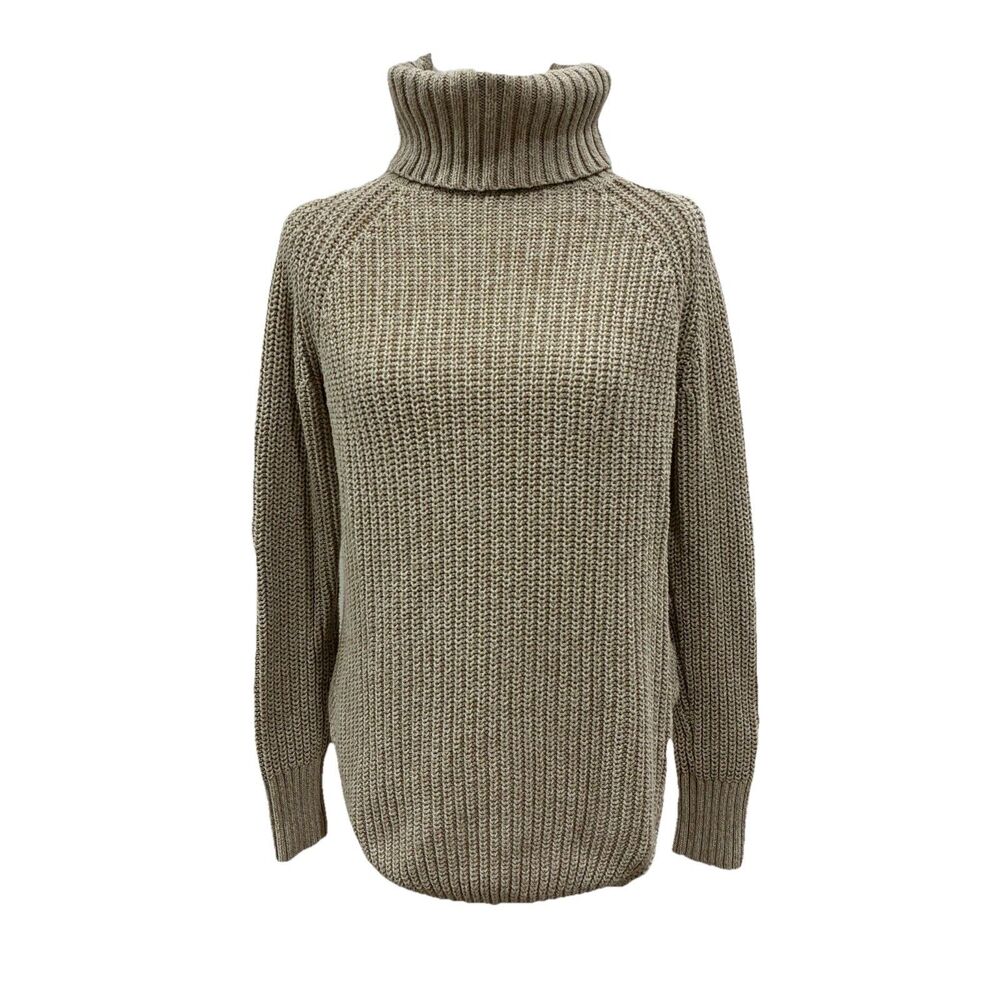 Silence + Noise Women's Small Turtleneck Sweater Ribbed Chunky Knit Tan Tunic
